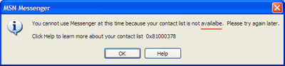 contact list is not availalbe