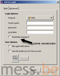 pidgin uncheck remember password for your protection