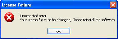 unexpected error your license file must be damaged