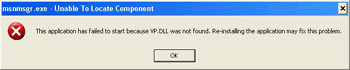 The application has failed to start because VP.DLL was not found. Re-installing the application may fix this problem